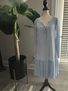 APIECE APART NEW YORK BOHEMIAN BABY BLUE LONG SLEEVE COTTON MIDI DRESS SZ 2-4